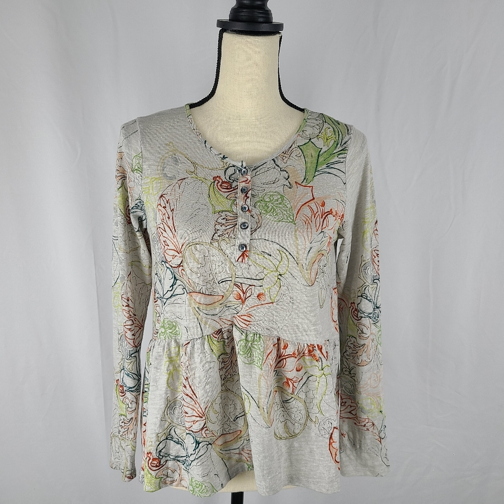Anthropologie Meadow Rue Floral Peplum Long Sleeve Cotton Blend Blouse, …